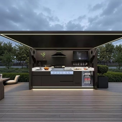 Modular Outdoor Kitchen Unit with Expandable Cooking Space and Service Counter for Catering Projects Event Food Service Vendor Setup