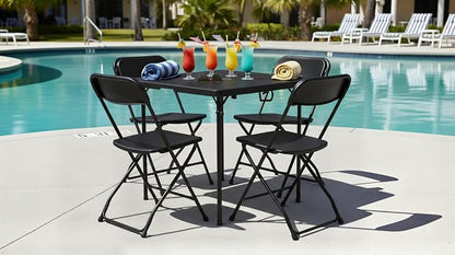 3 Piece Folding Card Table Portable and Chair Set, 34" Square Black Bi-Fold Table 2 Adult Chairs for Board Games Nights Gatherings Party Home Indoor Outdoor Lightweight