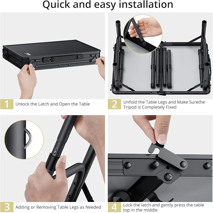 Anbte Folding Camping Table, 24"X 16" Adjustable Height Small Folding Table | with Storage Net, Aluminum Compact Folding Table, Lightweight, Portable Table for Outdoor Travel Cooking Picnic, Pure Black