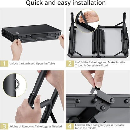 Anbte Folding Camping Table, 24"X 16" Adjustable Height Small Folding Table | with Storage Net, Aluminum Compact Folding Table, Lightweight, Portable Table for Outdoor Travel Cooking Picnic, Pure Black