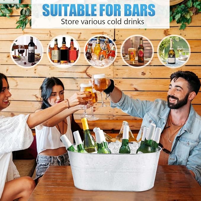 OBTANIM 2 Pack 4 Gallon Galvanized Ice Buckets Metal Champagne Drink Cooler Storage Ice Tub with Handles for Beer Cocktails Wine Beverage Home Parties Bar Cooling Supplies