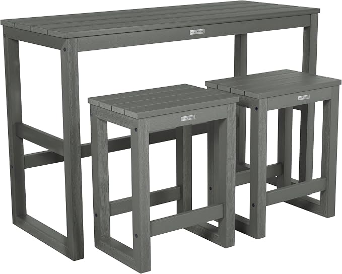 highwood Monroe 3-Piece Counter Height Modern Balcony Set, 1 Table and 2 Stools, Coastal Teak