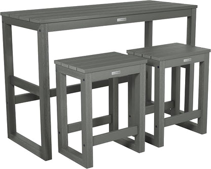 highwood Monroe 3-Piece Counter Height Modern Balcony Set, 1 Table and 2 Stools, Coastal Teak