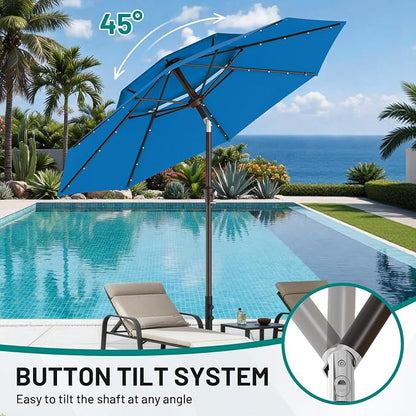 AreShark 9ft 2 Tiers Patio Umbrella with Solar Lights, Outdoor Umbrella w/ 32 LED Lights&8 Sturdy Ribs, Table Umbrella for Deck, Backyard, Pool(Royal Blue)