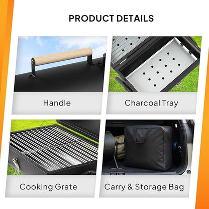 ROVSUN Portable Charcoal Grill with Storage Bag, Small Tabletop Barbecue Grill with Double Sides Grill Surface, Heavy Duty For Outdoor Cooking, Camping, Backyard Using