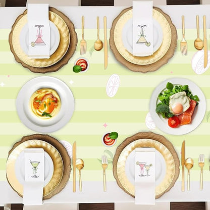 Green Pink Martini Theme Table Runner, Cocktail Lovers Linen Fabric Table Runner for Everyday Use 72 x 13 Inches, Washable Table Cover for Indoor Outdoor Kitchen Dining Table Home Decor