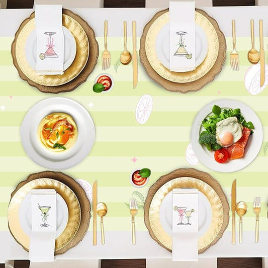 Green Pink Martini Theme Table Runner, Cocktail Lovers Linen Fabric Table Runner for Everyday Use 72 x 13 Inches, Washable Table Cover for Indoor Outdoor Kitchen Dining Table Home Decor