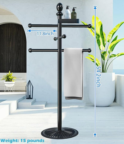 Pool Outdoor Towel Rack, Metal Heavy Duty Never Tilt Pool Accessories with Heavy Metal Base, 6 Bars Hot Tub Accessories Towel Dying Rack Towel Stand for Pool, Spa(4.0FT)