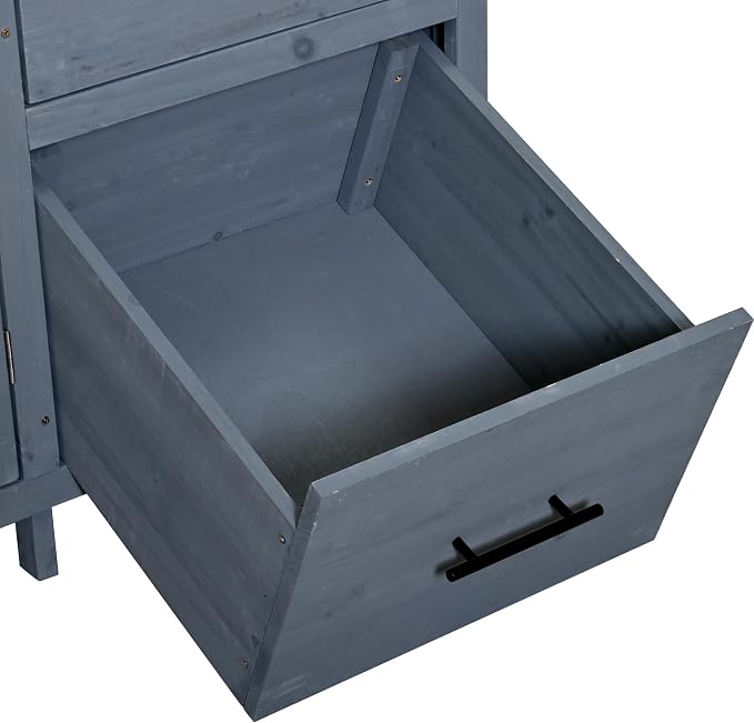 Merax Farmhouse Potting Bench with 6 Drawers, 44.6” Large Garden Workstation, Outdoor Kitchen Island with Bottom Cabinet & Hooks, Freestanding Patio Furniture,Gray