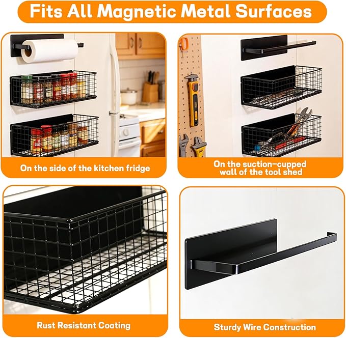 2 Pack Magnetic Storage Bin for Trae-ger Grills, Trae-ger Accessories for Smoker with Paper Towel Holder & 10 Hooks, Fits Trae-Ger Pro 22/34/575/780, Ironwood 650/885, Pit-Boss & Z-Grills
