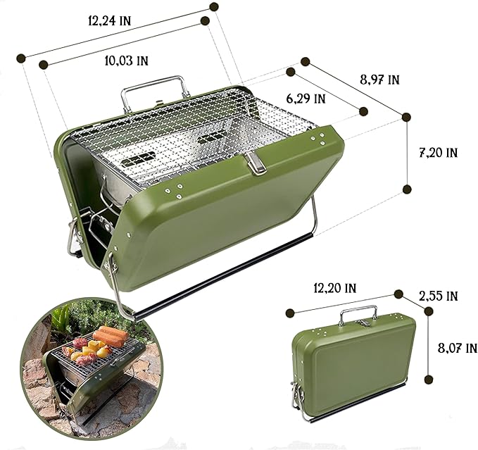 Portable BBQ Charcoal Grill, Folding Stainless Steel Mini Grill for Camping, Hiking, Outdoor Cooking, Small Tabletop Picnics, Backyard, Tailgating, Compact Travel BBQ Carry Bag, Father’s Day Gift