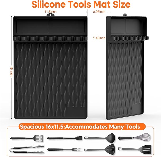 Blackstone Griddle Silicone Grill Mat, Food-Grade Heat-Resistant Drip Pad & Spatula Mat for Blackstone/Weber/Traeger/Pit Boss Grills, Kitchen Counter Protector, BBQ Accessories Gift