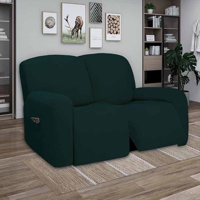 PureFit Super Stretch Loveseat Recliner Sofa Couch Cover with Pocket | 2 Seat Non Slip Soft Sofa Slipcover, Washable Reclining Furniture Protector for Kid, Pet (Recliner Loveseat, Deep Teal)
