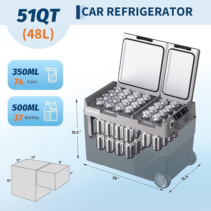 Car Refrigerator, 51QT(48L) Dual Zone Car Fridge Portable Freezer Compressor Electric Cooler, Portable Refrigerator, Rapid Freezing, -4°f to 68°f, 12/24V Can Internal Battery (Not Included) LCD Built-
