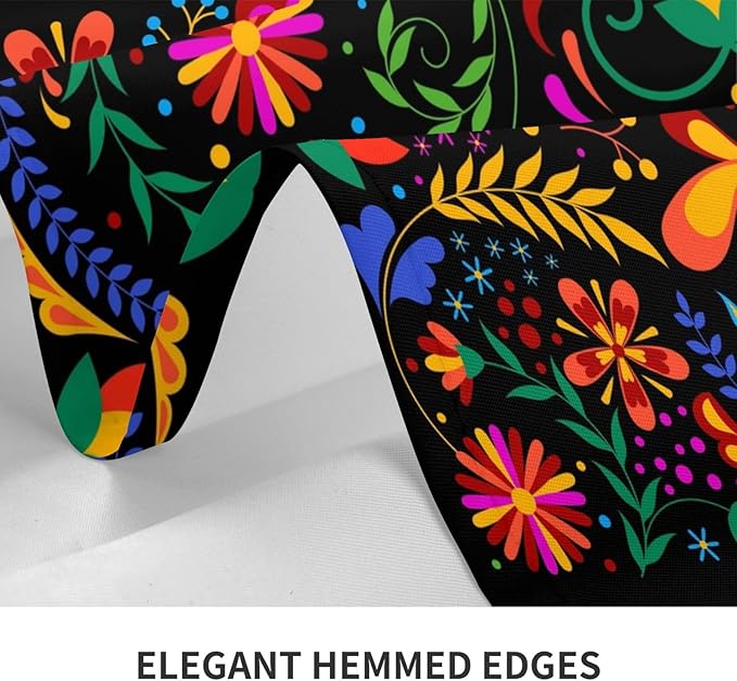 Mexican Floral Table Cloth, Waterproof Mexican Flower Tablecloth for Kitchen Dining Room, Picnic Party, Weddings, Outdoor Indoor 54x72 in Rectangle Black Table Cover
