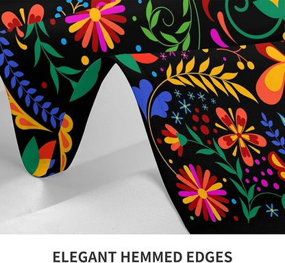 Mexican Floral Table Cloth, Waterproof Mexican Flower Tablecloth for Kitchen Dining Room, Picnic Party, Weddings, Outdoor Indoor 54x72 in Rectangle Black Table Cover