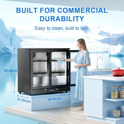 Antarctic Star Commercial Beverage Refrigerator, 6.5 Cu. Ft. Freestanding Glass Double Glass Door Wine Fridge, Adjustable Shelves, Door Lock, 32-50°F Digital Control, Auto Defrost, Commercial Use