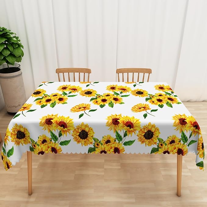 Sunflowers Table Cloth for Rectangle Tables 60x120 Inch Sun Flowers Table Cloth Perfect for Spring Home Decor Flower Waterproof Polyester Rectangular Tablecloth for BBQ Camping Picnic Decor