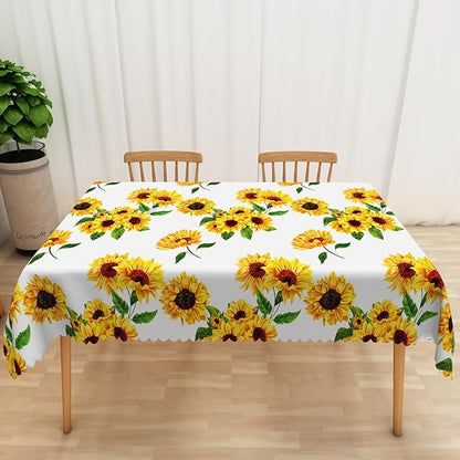 Sunflowers Table Cloth for Rectangle Tables 60x120 Inch Sun Flowers Table Cloth Perfect for Spring Home Decor Flower Waterproof Polyester Rectangular Tablecloth for BBQ Camping Picnic Decor
