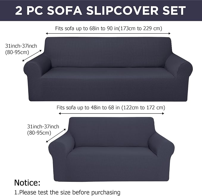 Peryiter 2 Pcs Couch and Loveseat Sofa Covers,Dark Gray,Fleece | Armchair Covers for Living Room, Sofa Cushion Slipcover 2/3 Seater, Furniture Protector, Polyester and Spandex, Washable