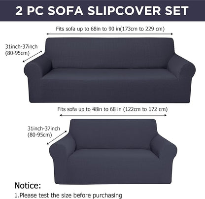 Peryiter 2 Pcs Couch and Loveseat Sofa Covers,Dark Gray,Fleece | Armchair Covers for Living Room, Sofa Cushion Slipcover 2/3 Seater, Furniture Protector, Polyester and Spandex, Washable