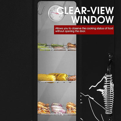 SE2806 28-Inch Analog Electric Smoker With 3 Chrome-plated Smoking Racks, Clear Viewing Window, 454 Sq. In. Cooking Area in Total, 1350W Output, Adjustable Temperature Control, Black