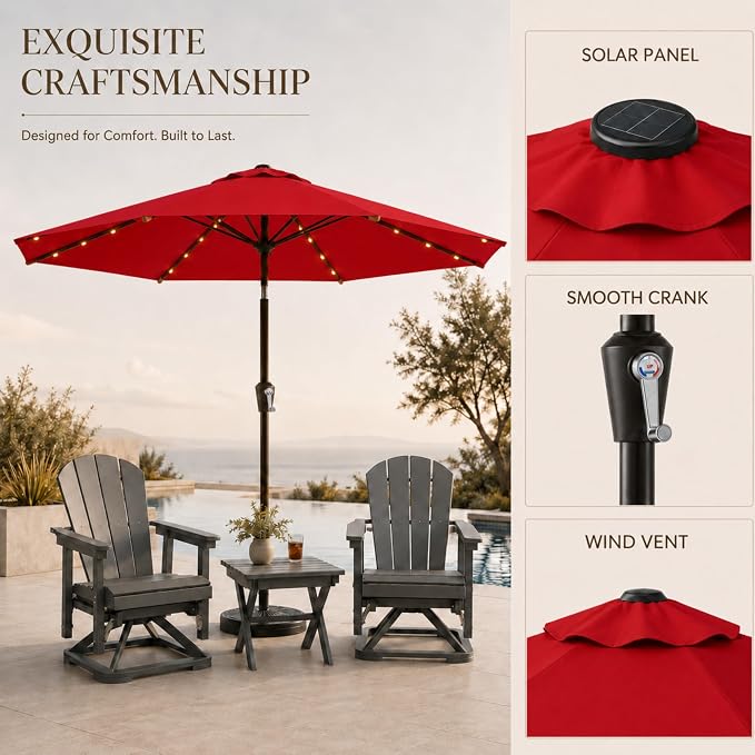 11FT Solar Lighted Patio Umbrella, Outdoor Table Market Umbrellas with Crank Lift, 32 LED Lights, 8 Sturdy Ribs, UV-Resistant for Deck, Garden, Pool