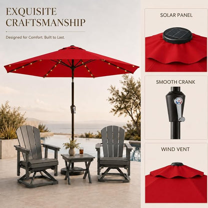 11FT Solar Lighted Patio Umbrella, Outdoor Table Market Umbrellas with Crank Lift, 32 LED Lights, 8 Sturdy Ribs, UV-Resistant for Deck, Garden, Pool