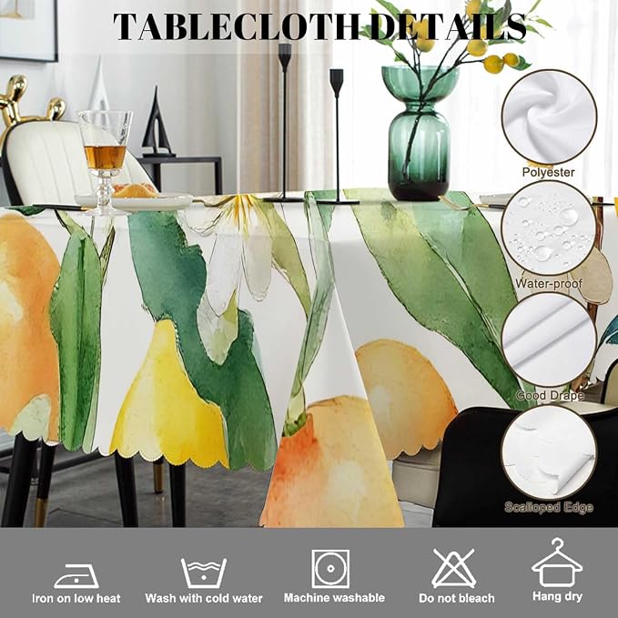 Swono Lemon 52"X70" Oblong Table Cloth Summer Fruit Orange Lemon Wrinkle Free Table Cover Farmhouse Tablecloth for Home Restaurant Picnic Indoor Outdoor Dining