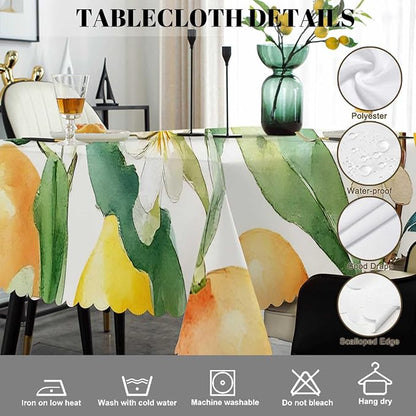 Swono Lemon 52"X70" Oblong Table Cloth Summer Fruit Orange Lemon Wrinkle Free Table Cover Farmhouse Tablecloth for Home Restaurant Picnic Indoor Outdoor Dining