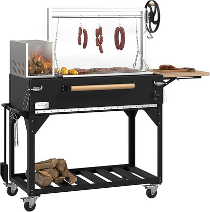 KoolMore 72 in. Charcoal and Wood BBQ Grill, Santa Maria Argentine Style Grill with Adjustable Grate, Heavy Duty, in Black