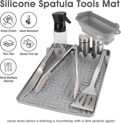 Vanys Silicone Griddle Tools Mat And Silicone Grease Cup Liners for Blackstone, Reusable Grease Catcher Cup And Silicone Spatula Mat Of Griddle Accessories For Blackstone. (4 PCS, Grey)