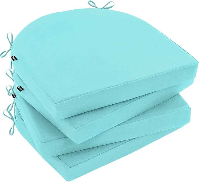 Topotdor Outdoor Chair Cushions Set of 4, 17"x16"x2" Waterproof Patio Chair Cushions for Outdoor Furniture, Round Corner Outdoor Seat Cushions Color Fastness Chair Pads with Ties, Teal