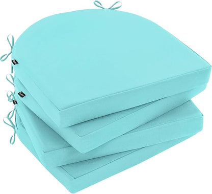 Topotdor Outdoor Chair Cushions Set of 4, 17"x16"x2" Waterproof Patio Chair Cushions for Outdoor Furniture, Round Corner Outdoor Seat Cushions Color Fastness Chair Pads with Ties, Teal