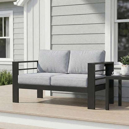 Wisteria Lane Metal Patio Furniture Sofa, All-Weather Outdoor Couch with Upgraded Cushions, Weather-Resistant Heavy Duty Modern Outdoor 2 Seats Sofa for Garden, Balcony, Deck, Backyard, Light Grey