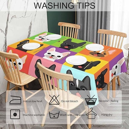 Rectangle Tablecloth French Bulldog, Stain-Resistant Table Cloth Colorful Puppy Bulldog Head Coffee Table Cover 52x70 Inch Tablecloths for Home Canteen Dining Kitchen Outdoor