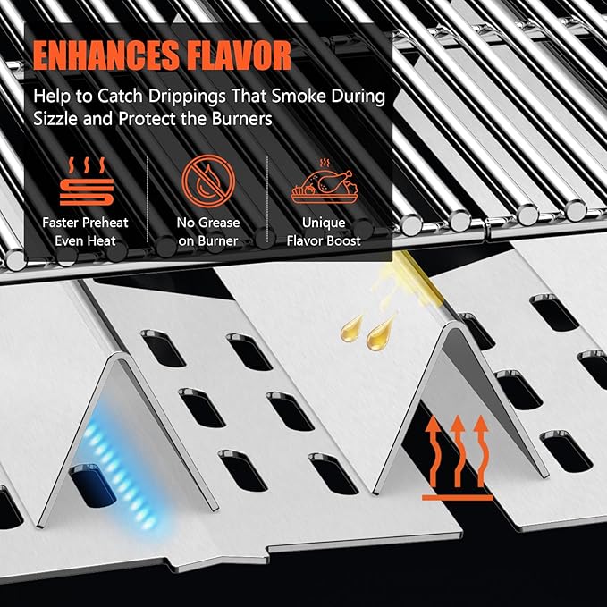 Grill Parts for Weber Genesis 300 Series, 17.5" Flavorizer Bars & Heat Deflectors for Weber Genesis E/S-310 E/S-320 E/S-330 Gas Grills (2011-2016), Stainless Steel Heat Plates for Weber 7620 65055