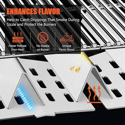 Grill Parts for Weber Genesis 300 Series with Front-Mounted Control, Fits Weber Genesis E310 E320 E330 Series Grill, Grill Grates + Flavorizer Bars+ Heat Deflector + Burner Tube（7528+7620+7622+62752）