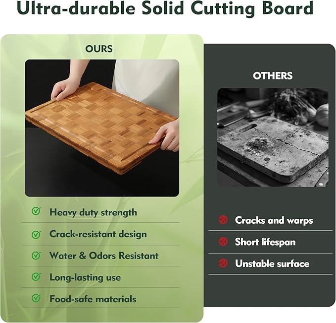Extra Large Bamboo Cutting Boards, 2-Pack Heavy Duty Bamboo Cutting Boards Set with Juice Grooves & Non-Slip Feet –Checkered Extra Large Thick Wood Chopping Board for Meat, Fruits, Non-Toxic & Durable