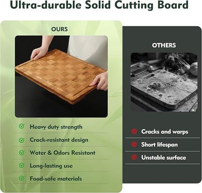 Heavy Duty Bamboo Cutting Board Set 3 Pack Non Toxic Juice Groove Charcuterie Board Book Wood Cutting Boards for Kitchen Solid End Grain Wood Chopping Board Large Butcher Block