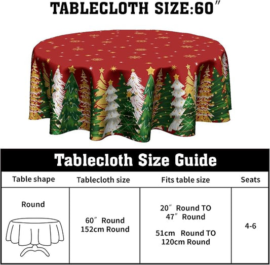 Sweetshow Winter Gold Snowflake Table Cloth Round Xmas Trees Red Tablecloth 70 Inch Decor Washable Stain and Wrinkle Resistant Round Table Cover for Dining Picnic
