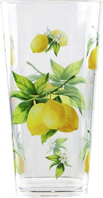 Reston Lloyd Calypso Basics Fresh Lemons 19 oz Acrylic Drinkware Set of 6 – BPA-Free, Indoor/Outdoor, Dishwasher Safe, Lemons with Bees