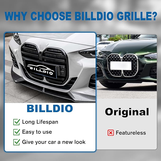 G22 Grille - Front Kidney Grille Double Slats Glossy Black Compatible with BMW 4 Series G22/G23 2021 2022 2023 2024 430i M440i ABS Gloss Black Kidney Grill