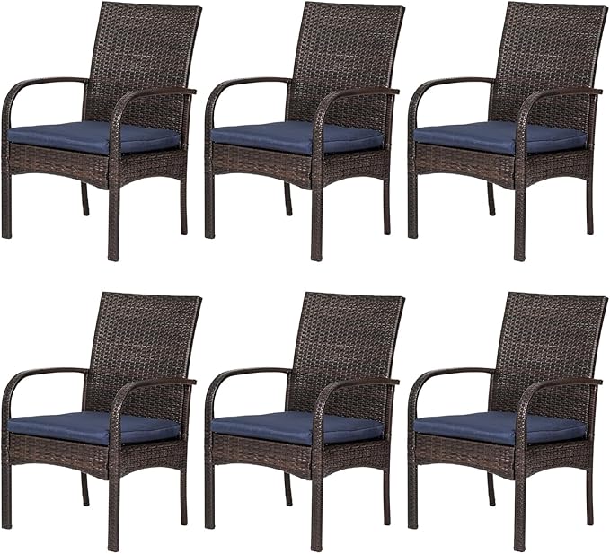 Outdoor Wicker Rattan Chairs Patio Furniture Sets with Cushions, 350lbs Capacity, All-Weather Rattan Sofa Set for Garden, Porch, Backyard, 6PCS, Brown