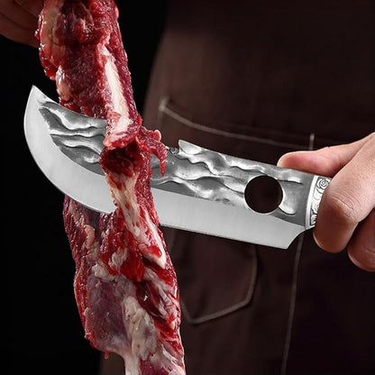 2PCS Meat Cleaver Knife Set with Sheaths, Hand Forged Serbian Knife&Viking Cleaver, High Carbon Stainless Steel Sharp Blade for Meat and Vegetable Cutting, Outdoor Cooking, Camping