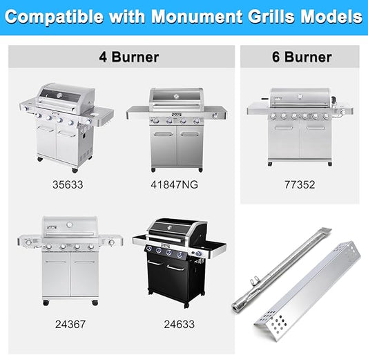 Replacement Parts for Monument Grill 77352 77352MB 77352-MB 35633 41847NG 24367 24633, A0212926 Main Burner & D010012307 Flame Tamer & Igniter for Monument Grills 77352 6 Burner Gas Grill