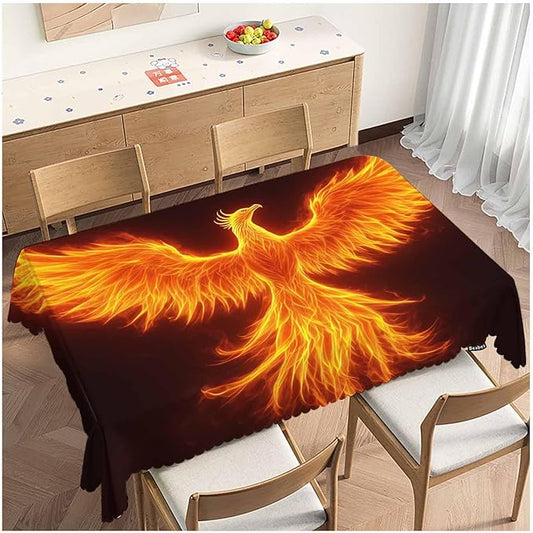 Fire Bird Decorative Table Cover for Kitchen, Fantasy Fire Phoenix Bird Oblong Tablecloth Dining Table Cloth Tabletop Tablecloths for BBQ Picnic Coffee 52"X70", 4-6 Seats