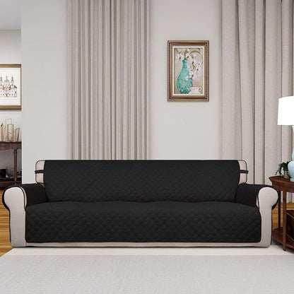 PureFit Reversible Quilted Couch Covers for Dogs Sofa Cover 4 Seater 88" | Black/Beige, Water Resistant Couch Protector, Washable Pet Couch Cover with Non Slip and Elastic Straps For Kids
