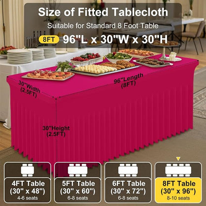 Smiry Spandex Elastic Fitted Table Cloth Skirt for 8FT Rectangle Table | Stretch Washable Table Cloth, Banquet Table Cover for Wedding, Party, Indoor & Trade Shows, (Fuchsia, 96Lx30Wx30H)