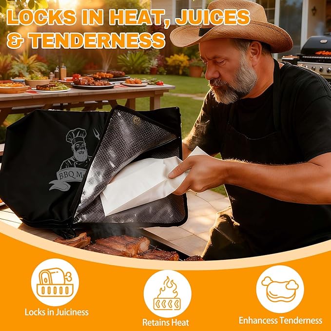 ONFAON BBQ Blanket for Resting Meat - Reusable Smoker Grilling Meat Insulated Resting Bag, Funny BBQ Gift for Dad, Husband, Men on Father’s Day, Birthday & Christmas